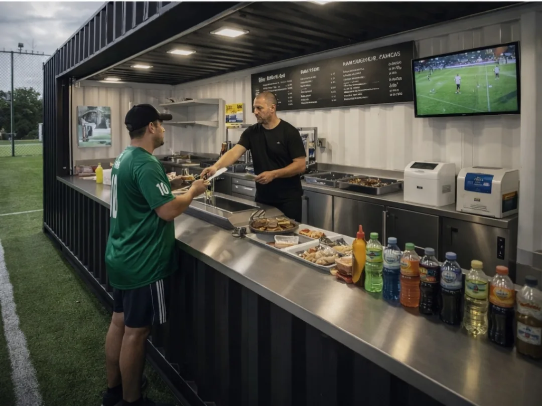 Buffet deportivo montado en un contenedor, Bahía Blanca